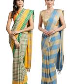 Multicolor woven blended cotton saree with blouse