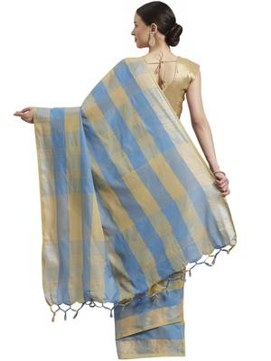 Multicolor woven blended cotton saree with blouse 2