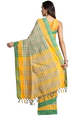 Multicolor woven blended cotton saree with blouse 3