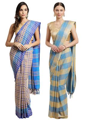 Multicolor woven blended cotton saree with blouse 1