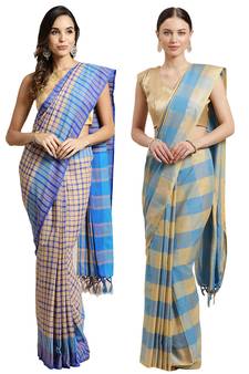 Multicolor woven blended cotton saree with blouse