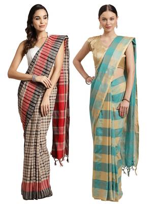 Multicolor woven blended cotton saree with blouse 1
