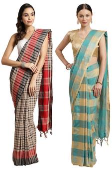 Multicolor woven blended cotton saree with blouse