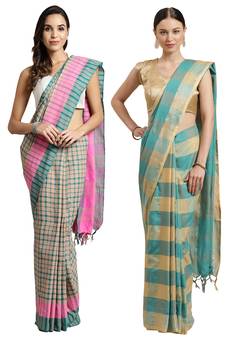 Multicolor woven blended cotton saree with blouse