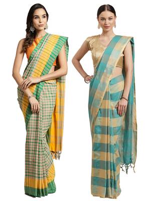 Multicolor woven blended cotton saree with blouse 1