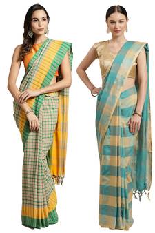 Multicolor woven blended cotton saree with blouse