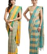 Multicolor woven blended cotton saree with blouse