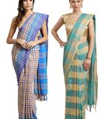 Multicolor woven blended cotton saree with blouse