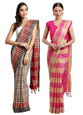 Multicolor woven blended cotton saree with blouse 1