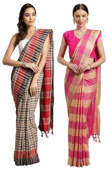 Multicolor woven blended cotton saree with blouse