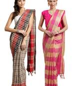 Multicolor woven blended cotton saree with blouse