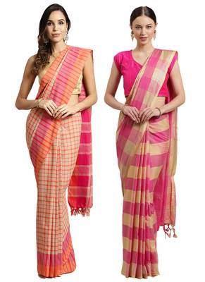 Multicolor woven blended cotton saree with blouse 1