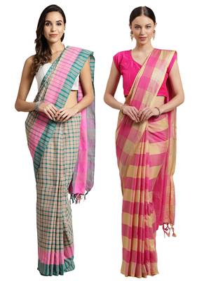 Multicolor woven blended cotton saree with blouse 1