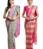 Multicolor woven blended cotton saree with blouse