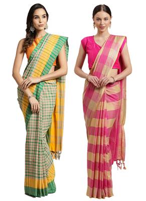 Multicolor woven blended cotton saree with blouse 1