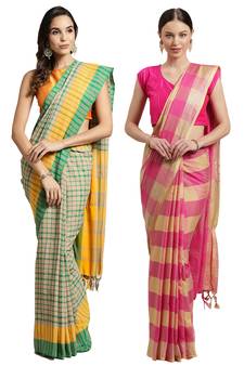 Multicolor woven blended cotton saree with blouse