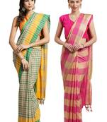 Multicolor woven blended cotton saree with blouse