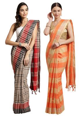 Multicolor woven blended cotton saree with blouse 1