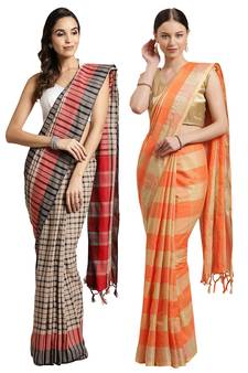 Multicolor woven blended cotton saree with blouse
