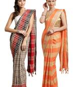 Multicolor woven blended cotton saree with blouse