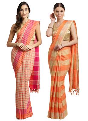 Multicolor woven blended cotton saree with blouse 1