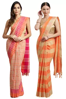 Multicolor woven blended cotton saree with blouse