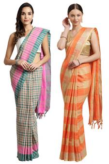 Multicolor woven blended cotton saree with blouse