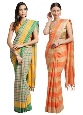 Multicolor woven blended cotton saree with blouse 1