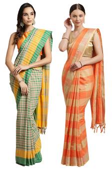 Multicolor woven blended cotton saree with blouse