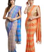 Multicolor woven blended cotton saree with blouse