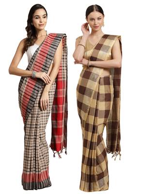 Multicolor woven blended cotton saree with blouse 1