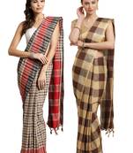 Multicolor woven blended cotton saree with blouse