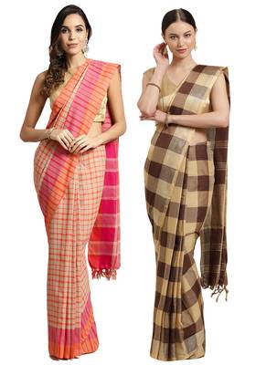 Multicolor woven blended cotton saree with blouse 1