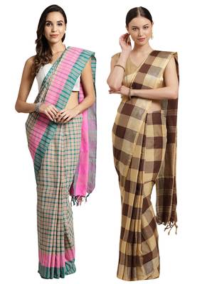 Multicolor woven blended cotton saree with blouse 1