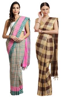 Multicolor woven blended cotton saree with blouse