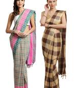 Multicolor woven blended cotton saree with blouse