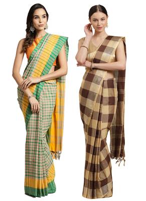 Multicolor woven blended cotton saree with blouse 1