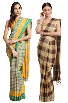 Multicolor woven blended cotton saree with blouse