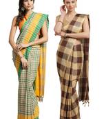 Multicolor woven blended cotton saree with blouse