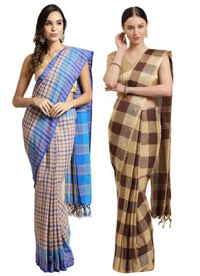Multicolor woven blended cotton saree with blouse 1