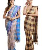 Multicolor woven blended cotton saree with blouse