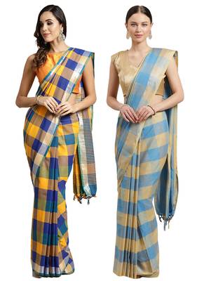 Multicolor woven blended cotton saree with blouse 1
