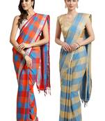 Multicolor woven blended cotton saree with blouse