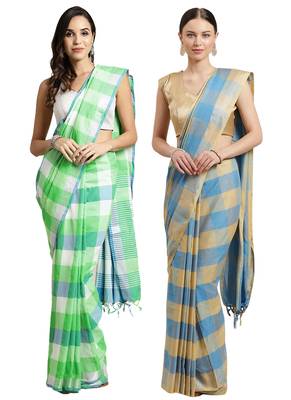 Multicolor woven blended cotton saree with blouse 1