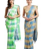 Multicolor woven blended cotton saree with blouse