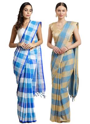 Multicolor woven blended cotton saree with blouse 1
