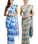 Multicolor woven blended cotton saree with blouse