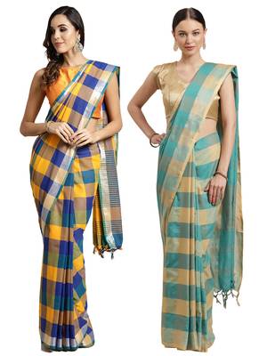 Multicolor woven blended cotton saree with blouse 1