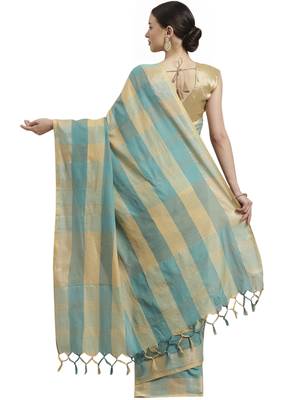 Multicolor woven blended cotton saree with blouse 2