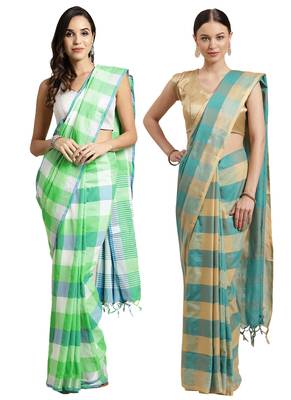 Multicolor woven blended cotton saree with blouse 1